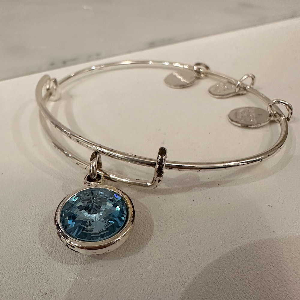 ALEX & ANI CHARM BANGLE, Aquamarine - March Birthstone